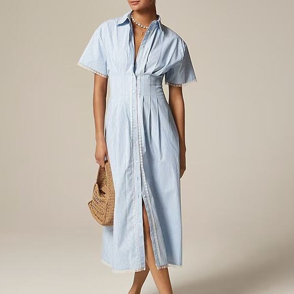 J. Crew Dresses & Skirts - J. Crew Light Blue and White Striped Midi Shirt Dress